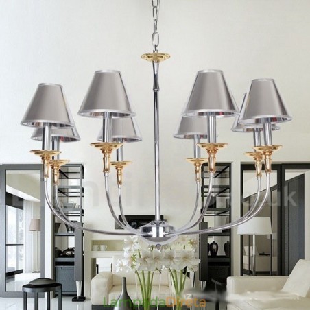 Lustre moderno contemporâneo estilo vela cromado de 8 luzes Lustre moderno contemporâneo estilo vela cromado de 8 luzes