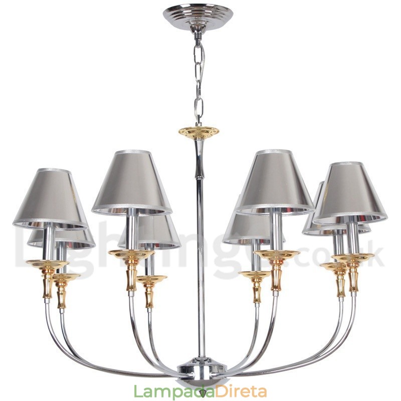 Lustre moderno contemporâneo estilo vela cromado de 8 luzes