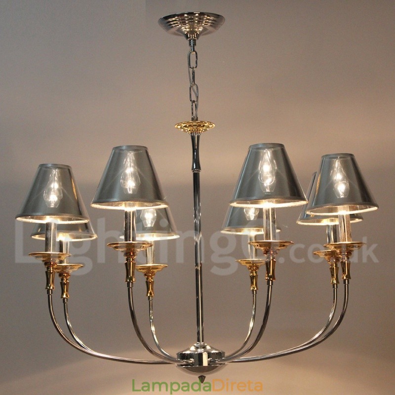 Lustre moderno contemporâneo estilo vela cromado de 8 luzes