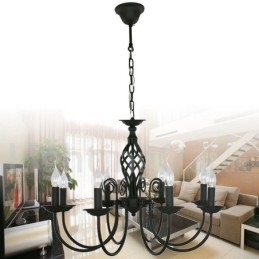 Lustre estilo vela preta retrô contemporânea de 8 luzes
