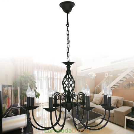 Lustre estilo vela preta retrô contemporânea de 8 luzes Lustre estilo vela preta retrô contemporânea de 8 luzes