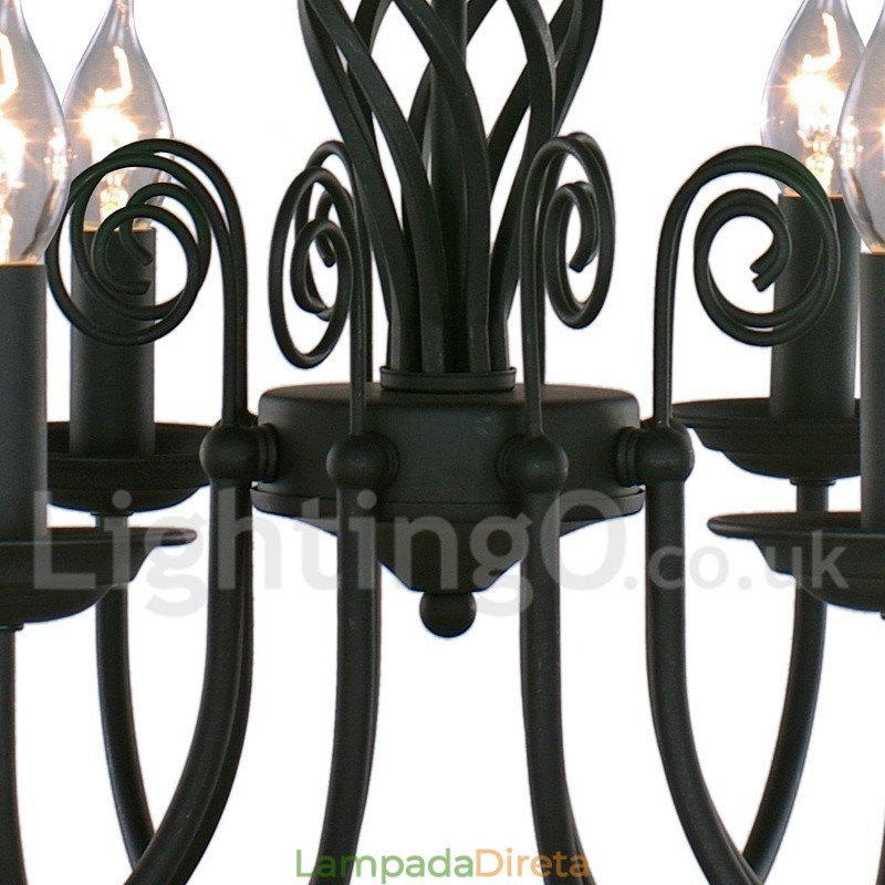Lustre estilo vela preta retrô contemporânea de 8 luzes
