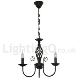 Lustre estilo vela preta retrô contemporânea de 3 luzes