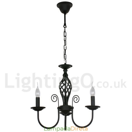 Lustre estilo vela preta retrô contemporânea de 3 luzes Lustre estilo vela preta retrô contemporânea de 3 luzes