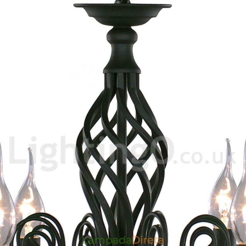 Lustre estilo vela preta retrô contemporânea de 3 luzes