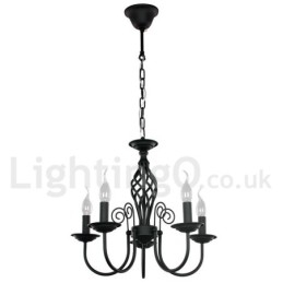 Lustre estilo vela preta retrô contemporânea de 5 luzes