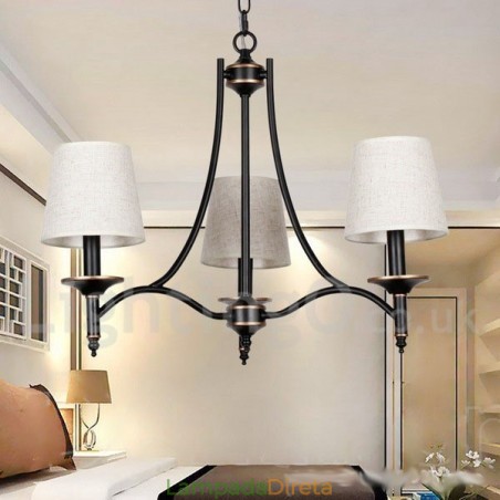 Lustre estilo vela contemporâneo preto retrô rústico de 3 luzes Lustre estilo vela contemporâneo preto retrô rústico de 3 luzes