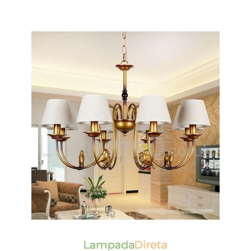 Lustre moderno contemporâneo rústico retrô estilo vela de 8 luzes