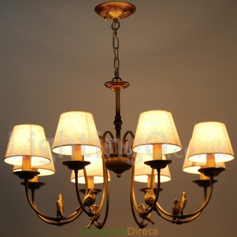 Lustre moderno contemporâneo rústico retrô estilo vela de 8 luzes