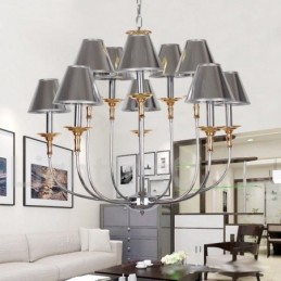 Lustre moderno contemporâneo estilo vela cromado de 10 luzes