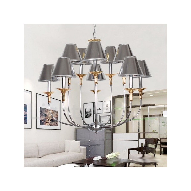 Lustre moderno contemporâneo estilo vela cromado de 10 luzes