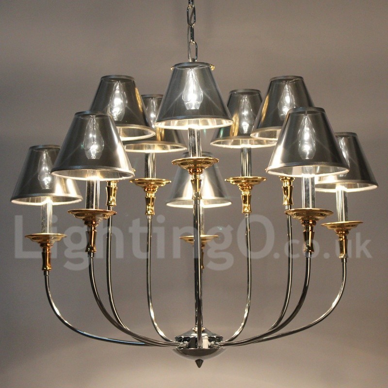 Lustre moderno contemporâneo estilo vela cromado de 10 luzes