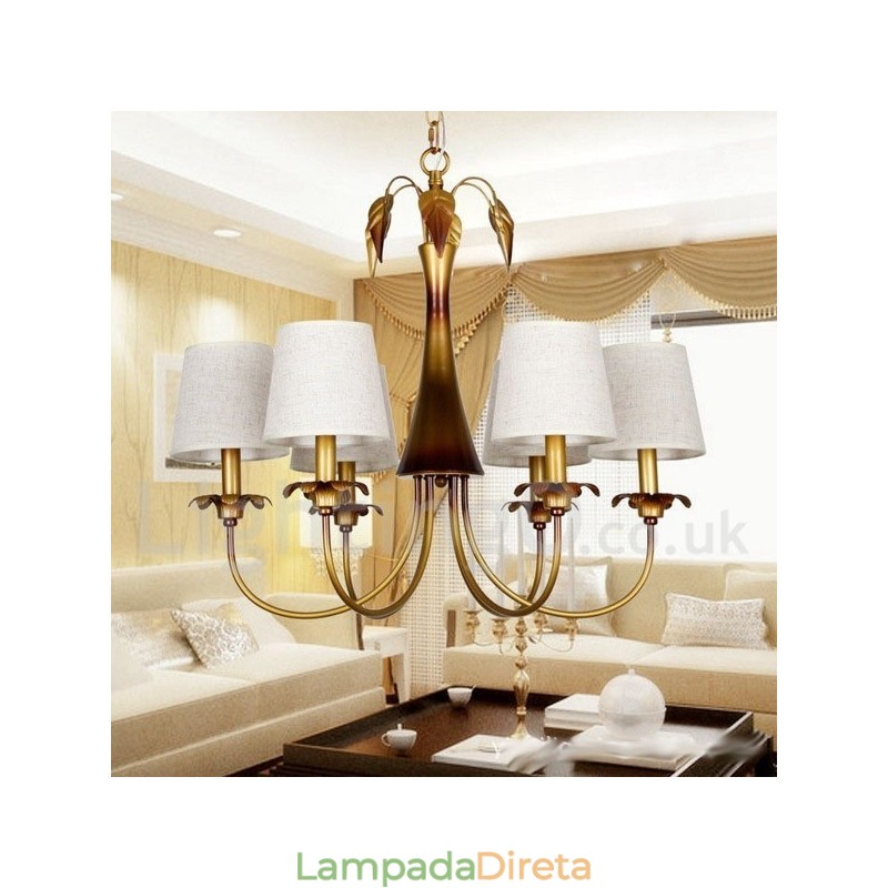 Lustre moderno contemporâneo estilo vela rústica de 6 luzes