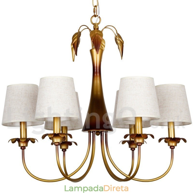 Lustre moderno contemporâneo estilo vela rústica de 6 luzes