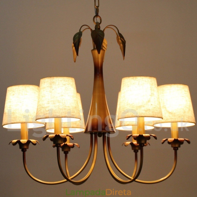 Lustre moderno contemporâneo estilo vela rústica de 6 luzes