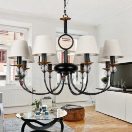 Lustre estilo vela contemporâneo estilo mediterrâneo retrô preto rústico de 8 luzes