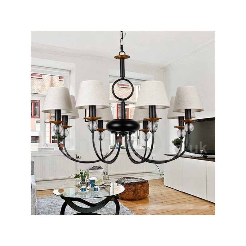 Lustre estilo vela contemporâneo estilo mediterrâneo retrô preto rústico de 8 luzes