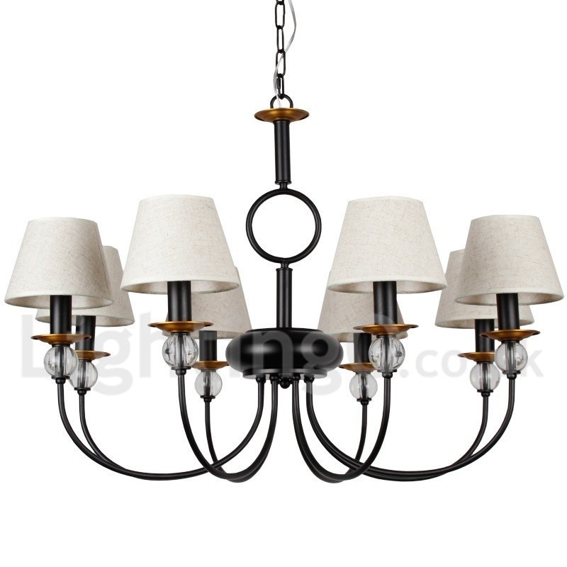 Lustre estilo vela contemporâneo estilo mediterrâneo retrô preto rústico de 8 luzes