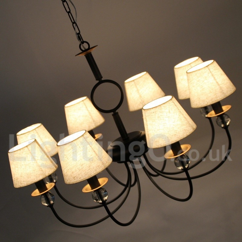 Lustre estilo vela contemporâneo estilo mediterrâneo retrô preto rústico de 8 luzes