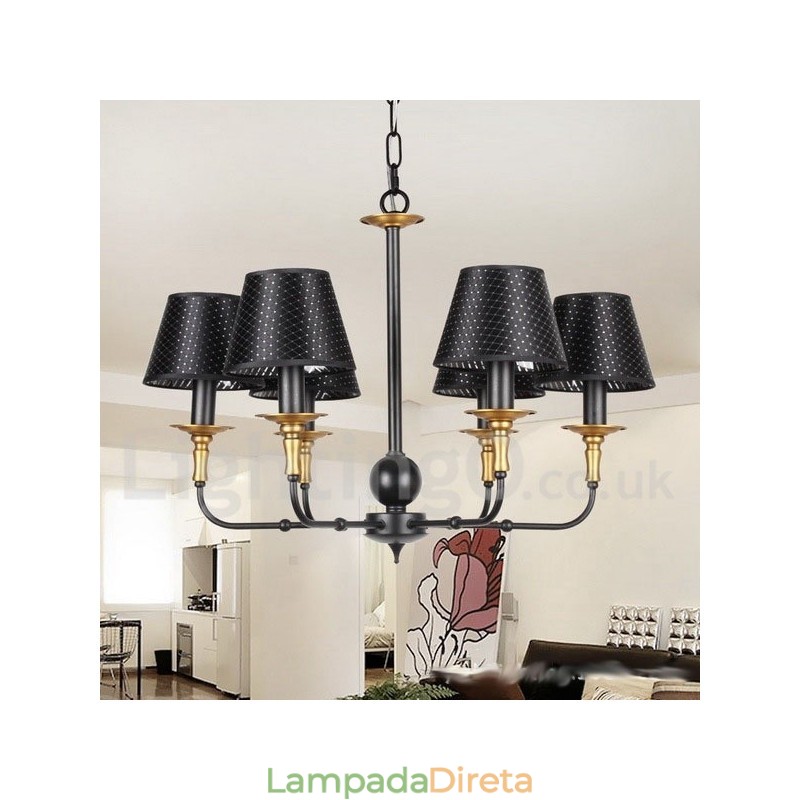 Lustre estilo vela rústica retrô de 6 luzes