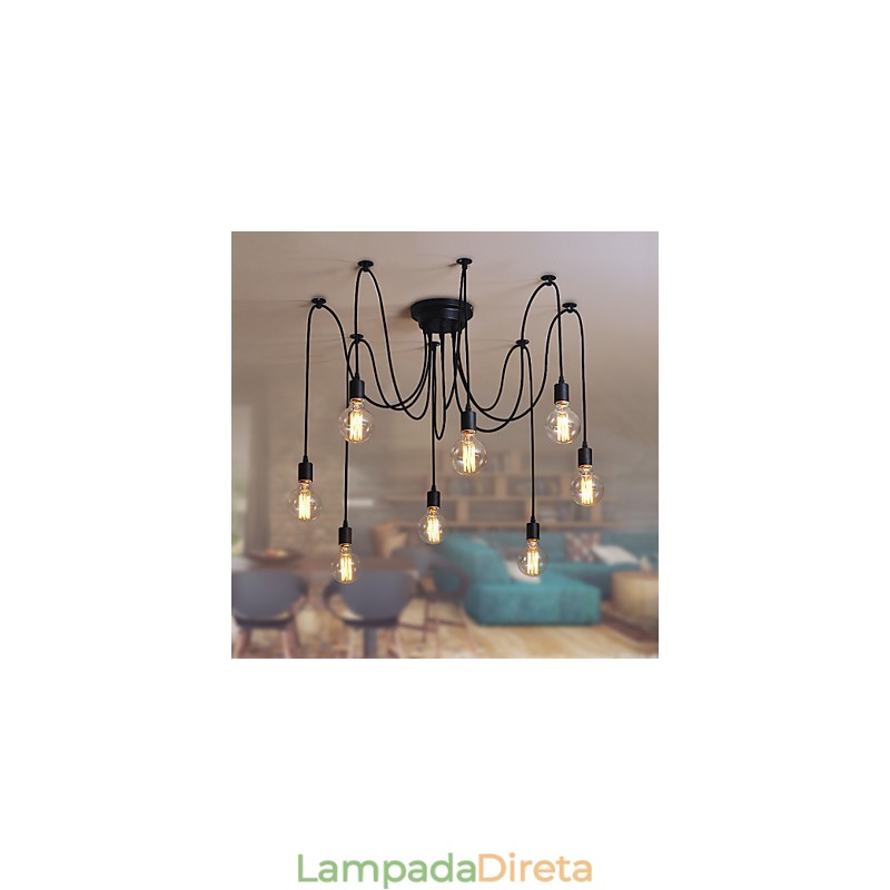 8 Luzes Lustre Pendente Tradicional Clássico Retro Metal
