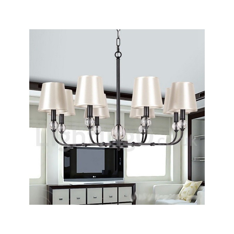 Lustre estilo vela contemporâneo preto retrô rústico de 8 luzes