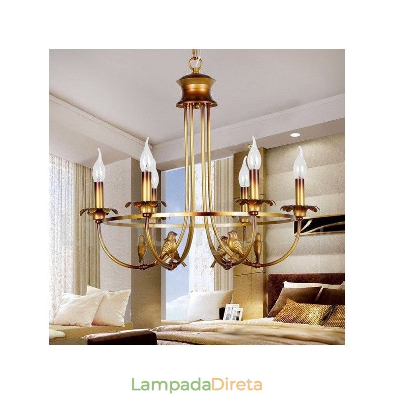 Lustre estilo vela retrô de 6 luzes