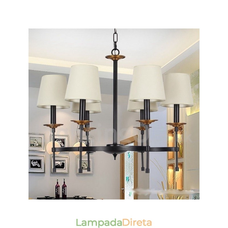 Lustre estilo vela retrô preto contemporâneo de 6 luzes