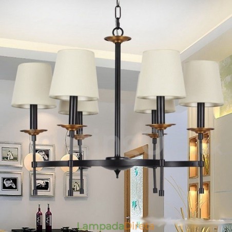 Lustre estilo vela retrô preto contemporâneo de 6 luzes Lustre estilo vela retrô preto contemporâneo de 6 luzes