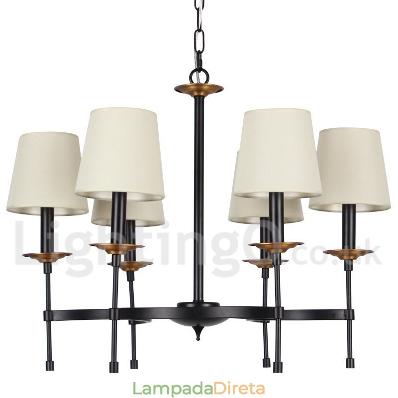 Lustre estilo vela retrô preto contemporâneo de 6 luzes