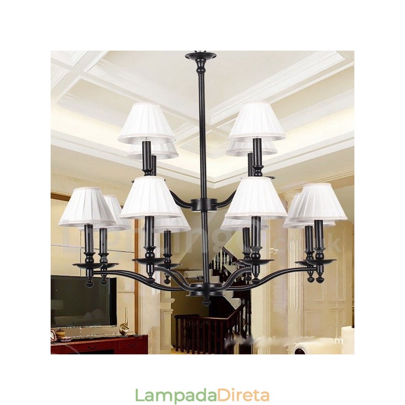 Lustre grande estilo vela retrô rústico de 12 luzes com 2 níveis