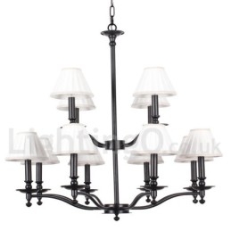 Lustre grande estilo vela retrô rústico de 12 luzes com 2 níveis