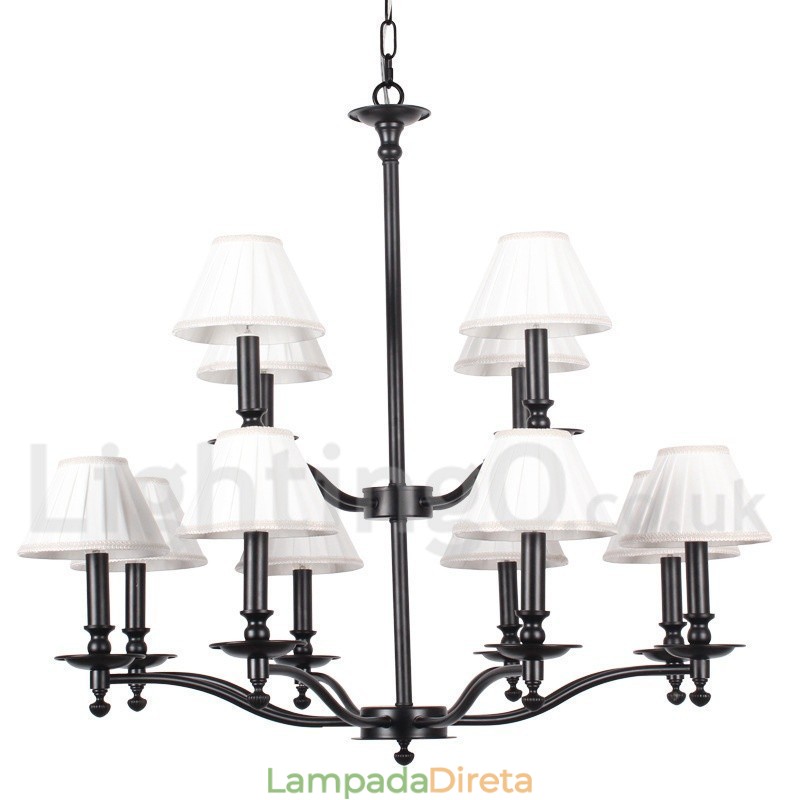 Lustre grande estilo vela retrô rústico de 12 luzes com 2 níveis