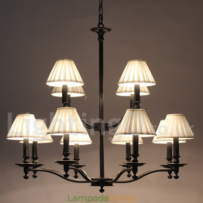 Lustre grande estilo vela retrô rústico de 12 luzes com 2 níveis