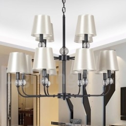 Lustre grande estilo vela 12 luzes rústicas retrô pretas 2 camadas
