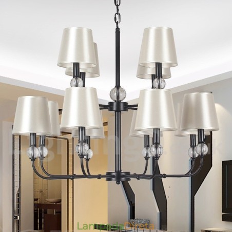 Lustre grande estilo vela 12 luzes rústicas retrô pretas 2 camadas Lustre grande estilo vela 12 luzes rústicas retrô pretas 2 camadas