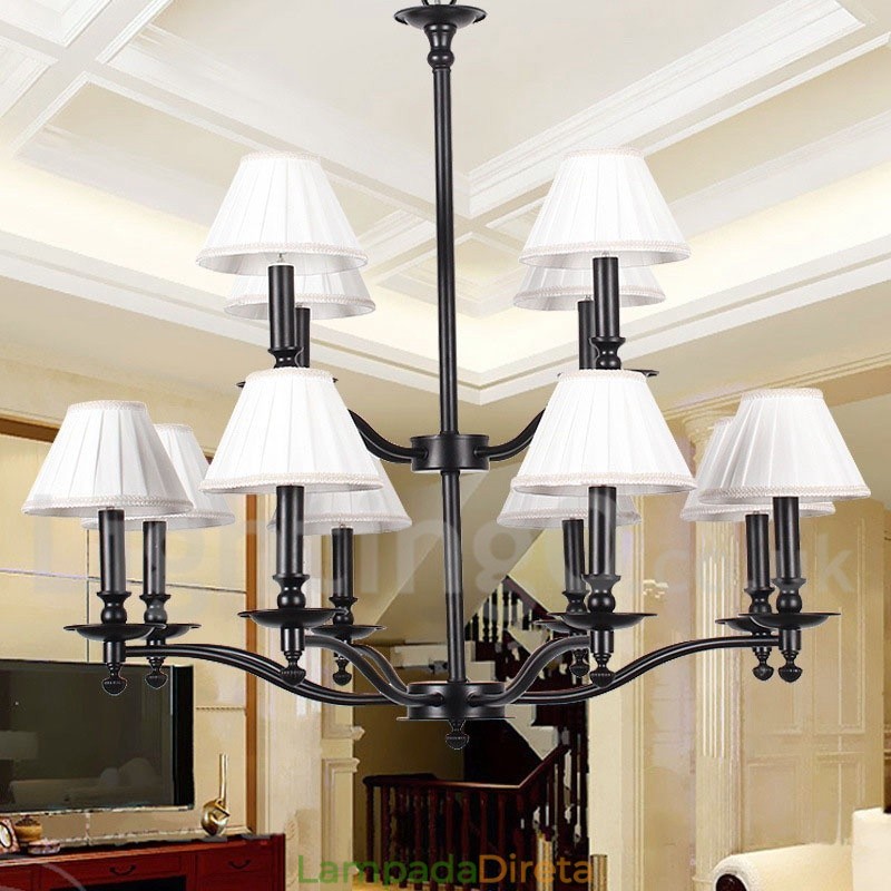 Lustre grande retrô de 12 luzes, estilo vela, 2 níveis