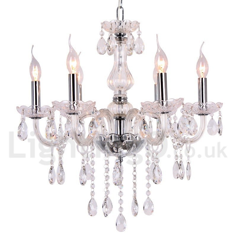 Lustre estilo vela de cristal K9 contemporâneo de 6 luzes