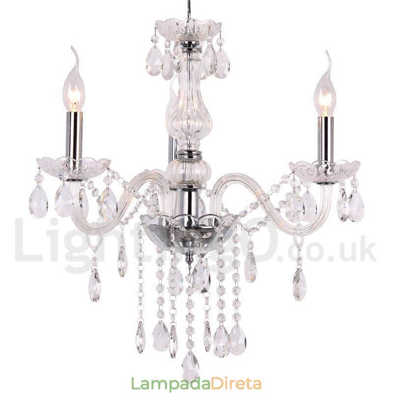 Lustre estilo vela de cristal K9 contemporâneo de 3 luzes