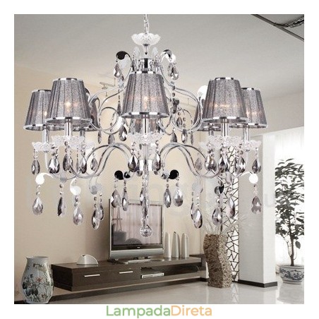 8 Lustre estilo vela de cristal K9 cinza claro 8 Lustre estilo vela de cristal K9 cinza claro