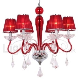 Lustre estilo vela de cristal K9 contemporâneo vermelho de 6 luzes