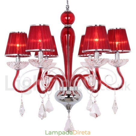 Lustre estilo vela de cristal K9 contemporâneo vermelho de 6 luzes Lustre estilo vela de cristal K9 contemporâneo vermelho de 6 luzes