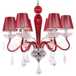 Lustre estilo vela de cristal K9 contemporâneo vermelho de 6 luzes