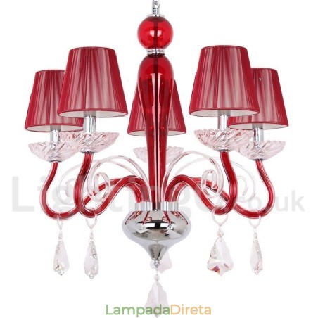 Lustre estilo vela de cristal K9 contemporâneo vermelho de 5 luzes Lustre estilo vela de cristal K9 contemporâneo vermelho de 5 luzes
