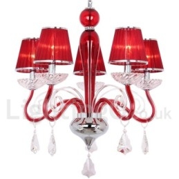 Lustre estilo vela de cristal K9 contemporâneo vermelho de 5 luzes