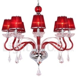 Lustre estilo vela de cristal K9 contemporâneo vermelho de 8 luzes
