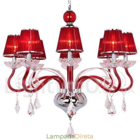 Lustre estilo vela de cristal K9 contemporâneo vermelho de 8 luzes Lustre estilo vela de cristal K9 contemporâneo vermelho de 8 luzes