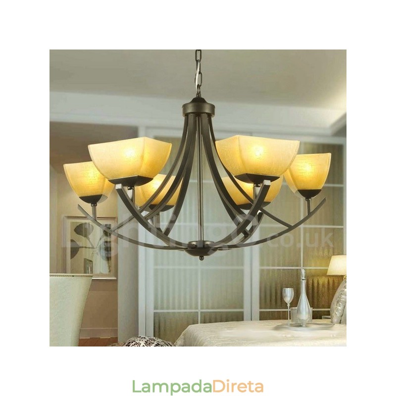 Lustre estilo vela preta estilo mediterrâneo de 6 luzes