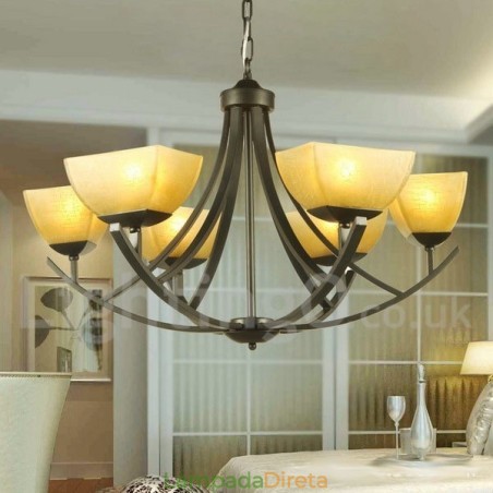 Lustre estilo vela preta estilo mediterrâneo de 6 luzes Lustre estilo vela preta estilo mediterrâneo de 6 luzes
