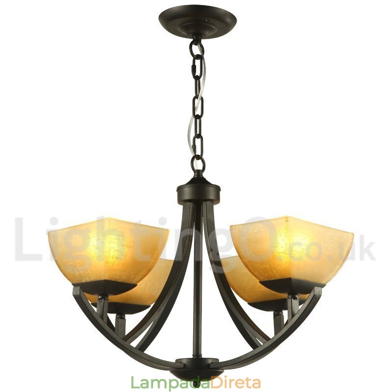 Lustre estilo vela preta estilo mediterrâneo de 4 luzes